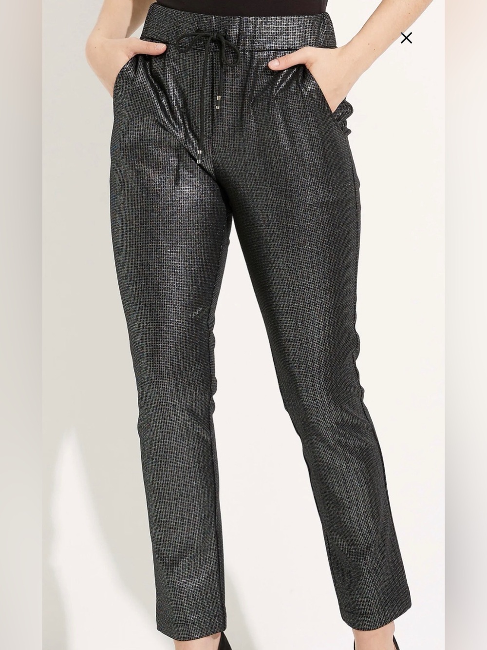 Joseph Ribkoff Metallic Silver Drawstring Trousers Joggers Pants Size 10